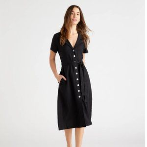 COPY - Quince 100% European Linen Button Front Dress Black XS